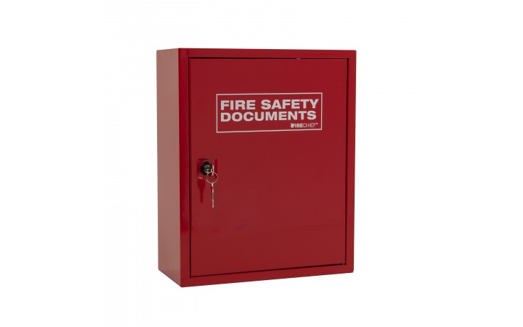 Red document cabinet with key lock