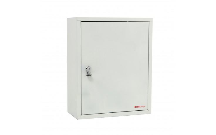 White document cabinet with seal latch