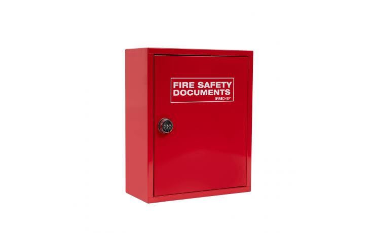 Red document cabinet with combination lock