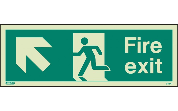 Fire exit sign up to the left