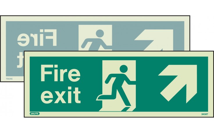 Double-sided Fire Exit sign up to the right or up to the left
