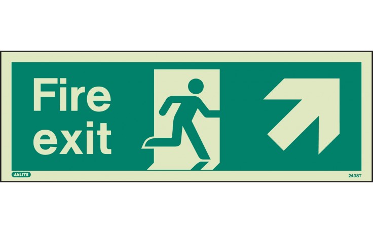 Fire exit sign up to the right