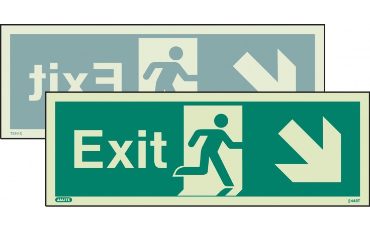 Double-sided Exit sign down to the right or down to the left
