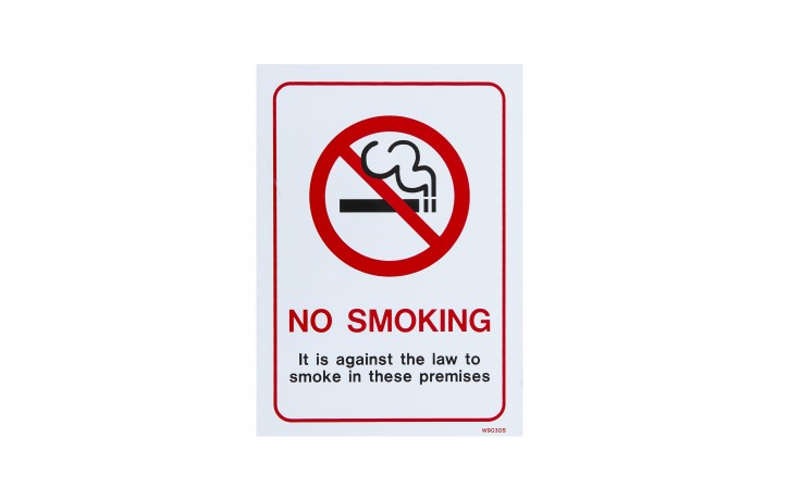 Sign NO SMOKING it is against the law white rigid