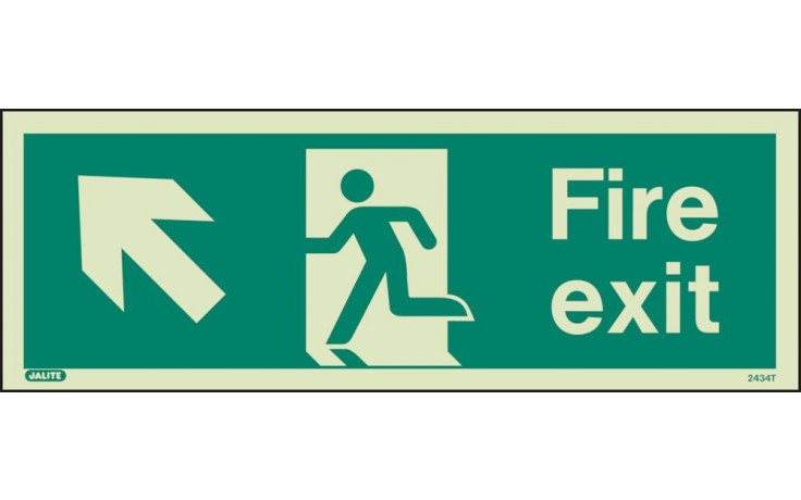 Fire exit sign up to the left
