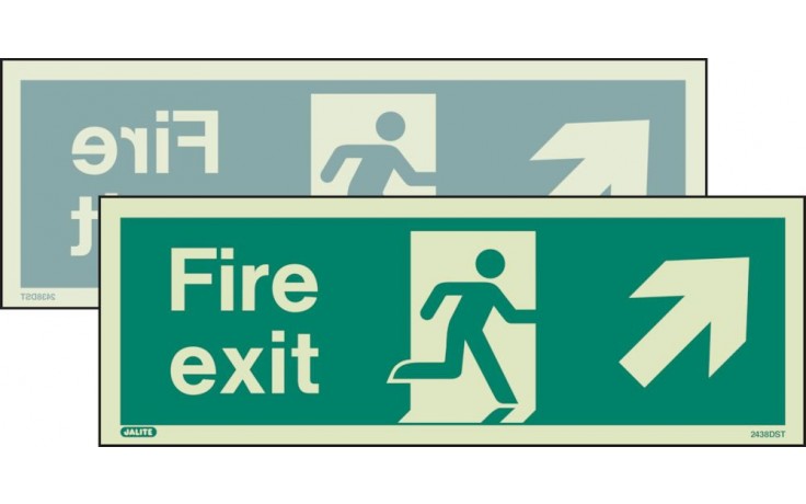 Double-sided Fire Exit sign up to the right or up to the left