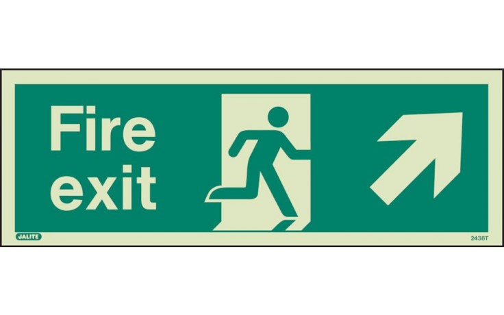 Fire exit sign up to the right