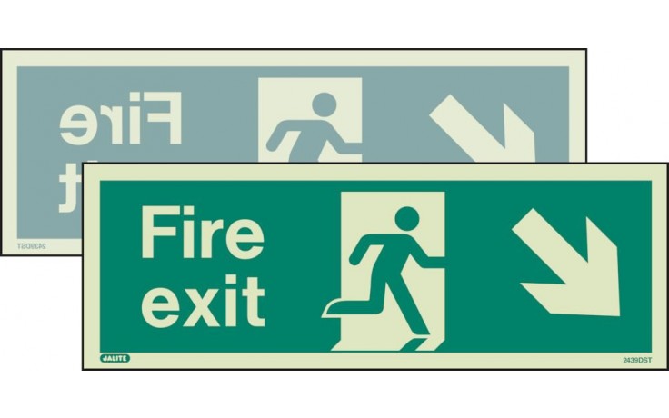 Double-sided Fire Exit sign down to the right or down to the left