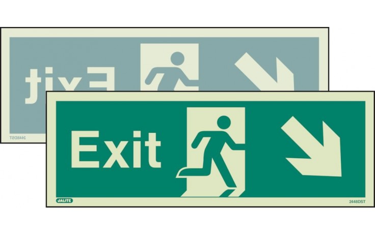 Double-sided Exit sign down to the right or down to the left
