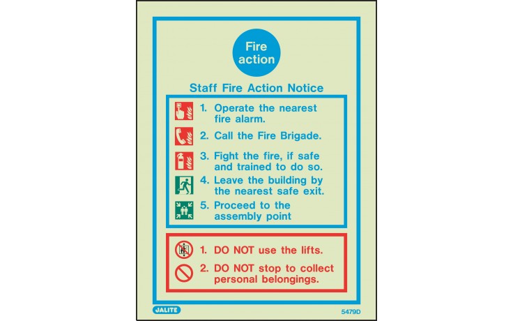 Staff Fire action notice sign 300 x 200