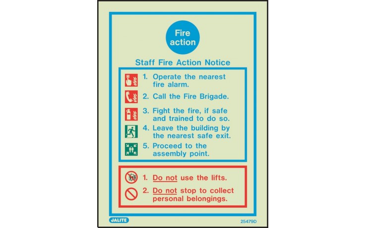 Staff Fire action notice sign 200 x 150
