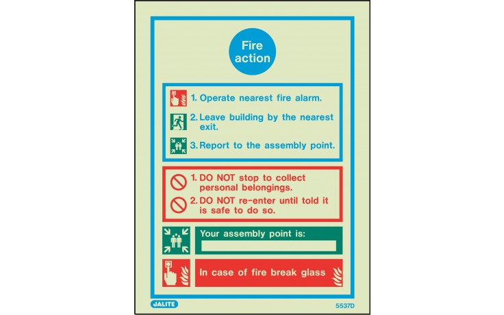 General Fire action notice with space for assembly point 300 x 200