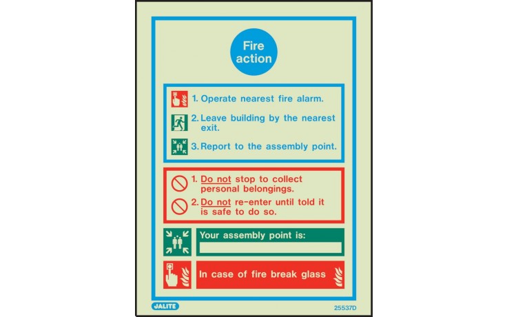 General Fire action notice with space for assembly point 200 x 150