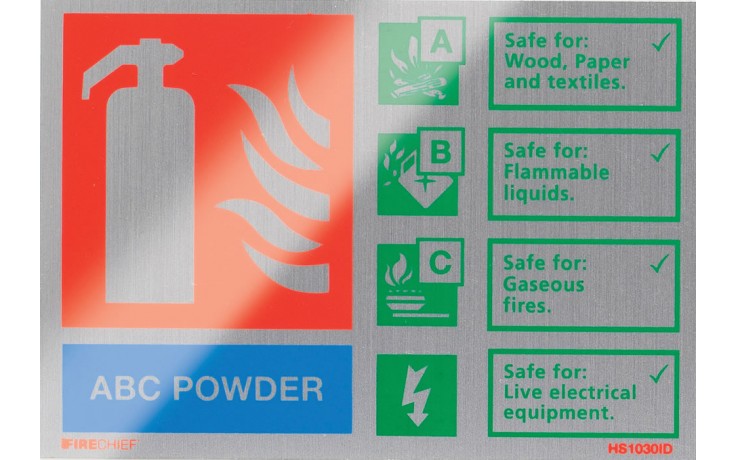 Brushed aluminium ABC Powder extinguisher identification sign
