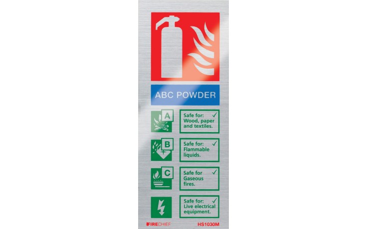Brushed aluminium ABC Powder extinguisher identification sign