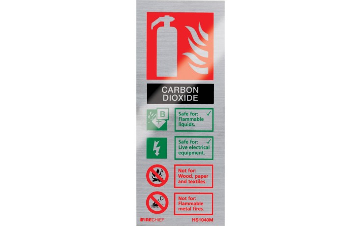 Brushed aluminium CO2 extinguisher identification sign