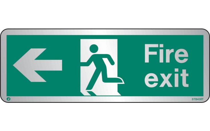 Brushed Stainless steel Fire exit sign left with radius corner