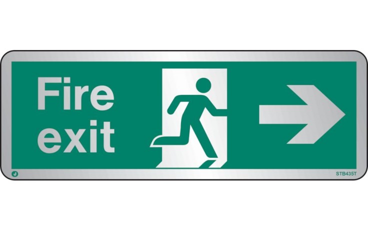 Brushed Stainless steel Fire exit sign right with radius corner