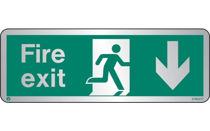 Brushed Stainless steel Fire exit sign down with radius corner