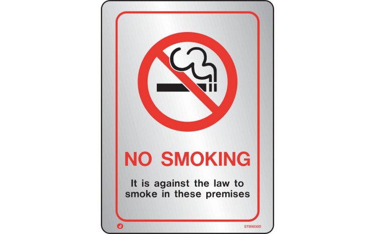 Brushed Stainless steel Prohibition no smoking against the law sign with radius corner