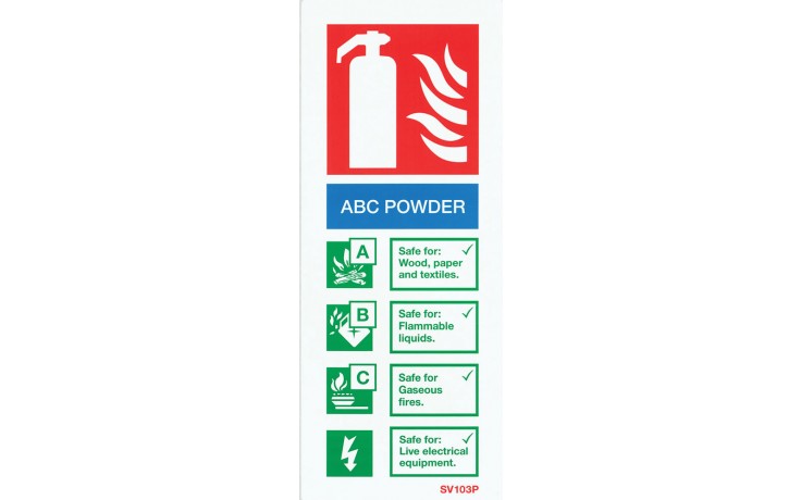 Self-adhesive portrait ABC Powder extinguisher identification sign