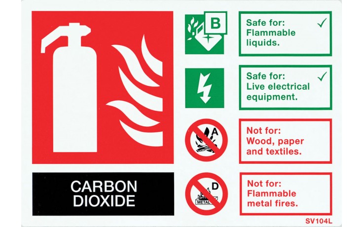 Self-adhesive landscape CO2 extinguisher identification sign