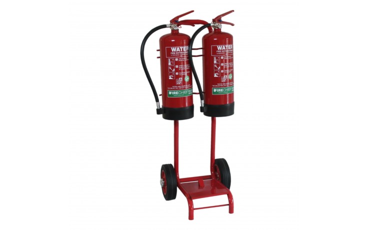 Double extinguisher trolley with bucket bracket