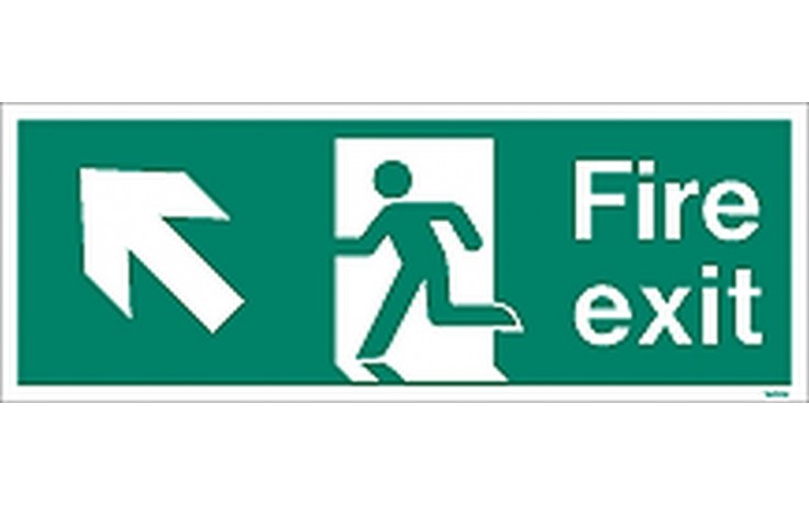 Fire exit sign up to the left
