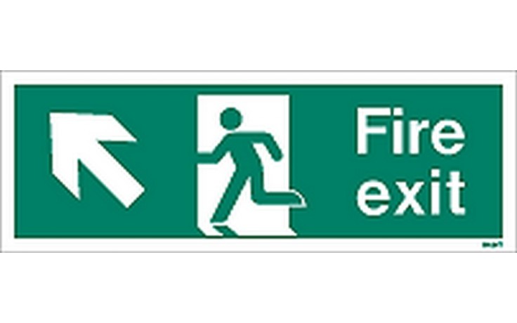 Fire exit sign up to the left