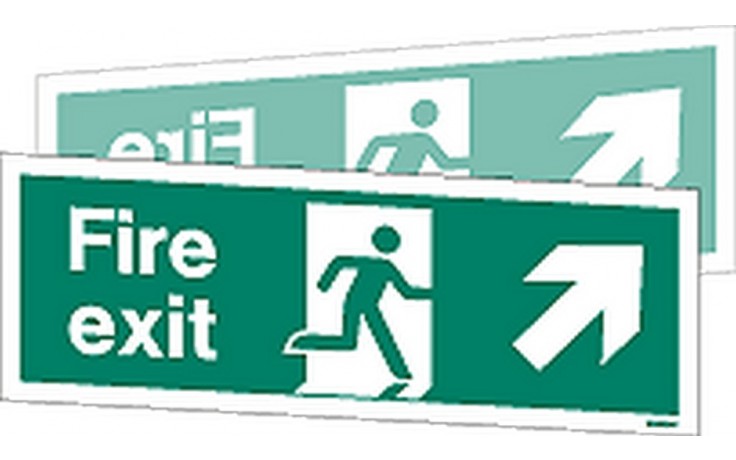 Double-sided Fire Exit sign down to the right or left