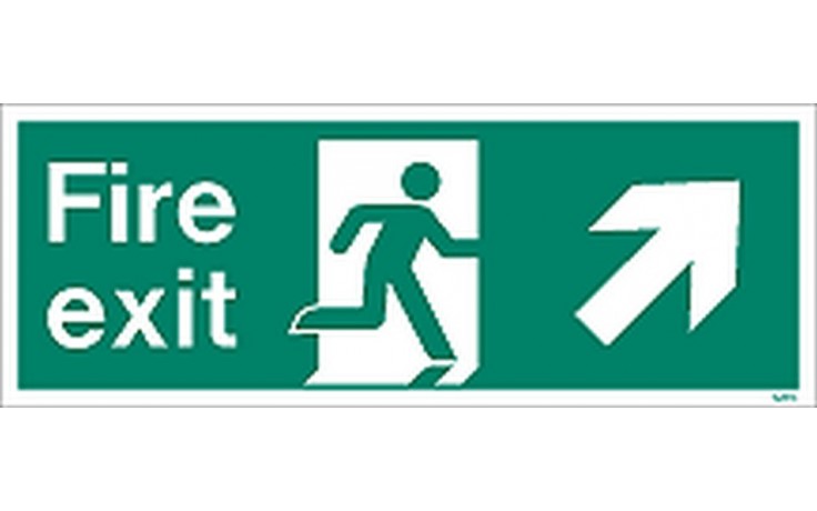 Fire exit sign up to the right