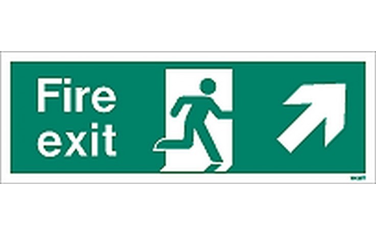 Fire exit sign up to the right
