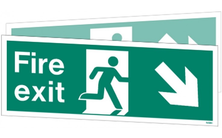 Double-sided Fire Exit sign down to the right or left