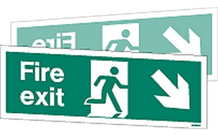Double-sided Fire Exit sign down to the right or left