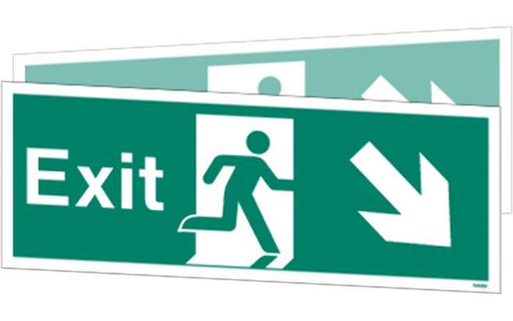 Double-sided Exit sign down to the right or down to the left