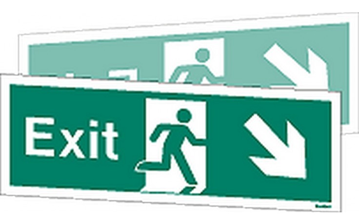Double-sided Exit sign down to the right or down to the left
