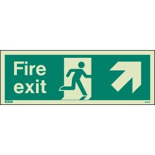 Fire exit sign up to the right