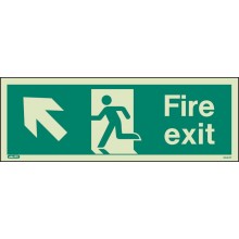 Fire exit sign up to the left