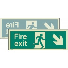 Double-sided Fire Exit sign down to the right or down to the left