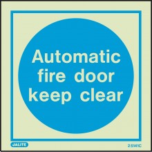 Automatic fire door keep clear sign