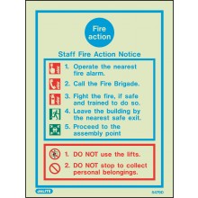 Staff Fire action notice sign 300 x 200