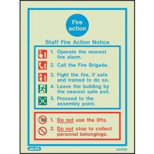 Staff Fire action notice sign 200 x 150