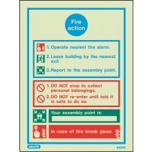 General Fire action notice with space for assembly point 300 x 200