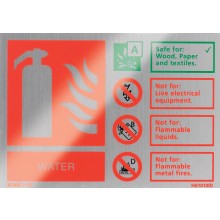 Brushed aluminium water extinguisher identification sign