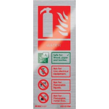 Brushed aluminium water extinguisher identification sign