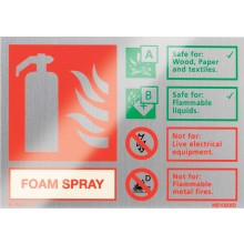 Brushed aluminium Spray Foam extinguisher identification sign