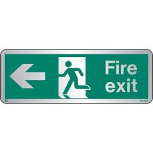 Brushed Stainless steel Fire exit sign left with radius corner