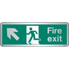 Brushed Stainless steel Fire Exit sign up to the left with radius corner