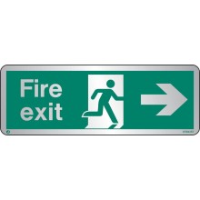 Brushed Stainless steel Fire exit sign right with radius corner