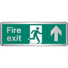 Brushed Stainless steel Fire exit sign up/forwards with radius corner